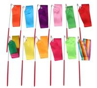 RUHTEUO Dance ribbons 12pcs 2Meters Colorful Gym Dance White Satin Ribbon Rhythmic Girl Gymnastics Ballet Streamer Twirling Rod Rainbow Stick Rainbow dance ribbons