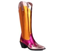 RUHTEUO Ladies cowboy boots Women's High Boots Western Cowboy Cowgirls Boot Patchwork Gold Pink Long Shoes Footwear Lady Large Size 45 Comfort Wide calf cowboy boots for women(Gold,43)