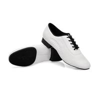 RUHTEUO Men Salsa Tango Modern Leather Square Heels Adults Party Latin Dance White Low Heel Ballroom Dancing Shoe Rumba Jazz Shoes(White Rubber Outdoor,45)