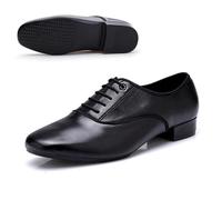 RUHTEUO Men Standard Dance Shoe Ballroom Professional Genuine Leather Latin Shoes Practice Competition(Black polyurethane b,46)