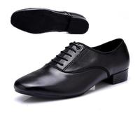 RUHTEUO Men Standard Dance Shoe Ballroom Professional Genuine Leather Latin Shoes Practice Competition(Black wool bottom,38)