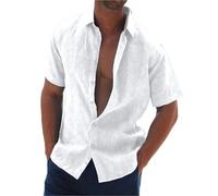 RUHTEUO Men's Shirts Summer Shirts Beach Wear Casual Solid Color Outdoor Vacation Short Sleeved Lapel Summer Clothing(Color8,XL)