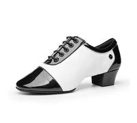 RUHTEUO Modern Men's Ballroom Tango Latin Dance Shoe Man Split Indoor Soft Sole Black White Square Dancing Children Boys Shoes(Black and white,39)