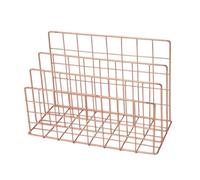 RUHTEUO Multicolor Iron Bookshelf 3 Compartments Multi-porpose Book Rack Hollow Art Magazine Organiser Shelf Desktop Ornament for Bedroom, Living Room(Rose Gold-L)