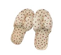 RUHTEUO Slippers linen Casual And Comfortable Four Seasons Linen Slippers Indoor Home Cute Girly Heart Bow Women Shoes Summer slippers women(1-Creamy-white,40-41)