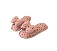 RUHTEUO Slippers linen Casual And Comfortable Four Seasons Linen Slippers Indoor Home Cute Girly Heart Bow Women Shoes Summer slippers women(2,40-41)