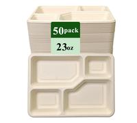 Rui bamboo disposable bamboo fiber tray 23oz 4-comp50pack