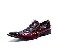 Rui Landed Men's Party Oxford Casual Genuine Leather Snakeskin Patchwork Delicate Rivet Pointed Metal Toe Shoes (Color : Wine, Size : 7.5 UK)