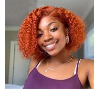 RUI MEI SI Ginger Orange Glueless Wigs Human Hair Pre Plucked Pre Cut Curly Lace Front Wigs for Beginners 4x4 Deep Wave Lace Closure Bob Wig Human Hair for Black Women 10 Inches