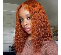 RUI MEI SI Glueless Wigs Orange Ginger Human Hair Pre Plucked Pre Cut Curly Lace Front Wigs for Beginners 4x4 Bob Wig Deep Wave Human Hair for Women