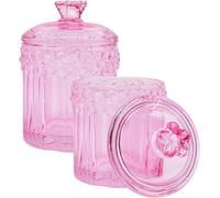 RUIAN 2 Pack Glass Apothecary Jars with Lids, Pink Bathroom Canisters for Qtips, Cotton Balls, Floss Picks, Vanity Storage Organizers