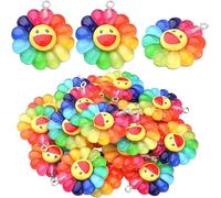 RUIAN 40pcs Rainbow Sunflower Pendants-Resin Charms for DIY Jewelry Making, Necklace Bracelet Keychain Craft Decor, Happy Smiley Face Flower Charm Collection