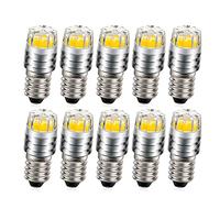 Ruiandsion 10pcs E10 LED Upgrade Bulb 2W COB 12V 4300K Warm White LED Bulb Replacement for Flashlights Torch Headlight Headlamp,Negative Earth
