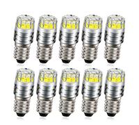 Ruiandsion 10pcs E10 LED Upgrade Bulb 2W COB 6V White LED Bulb Replacement for Flashlights Torch Headlight Headlamp,Negative Earth