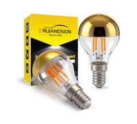 Ruiandsion 2 Pack E14 Half Gold Mirror Top G45 LED Filament Bulb,4W 2700K Warm White AC220-240V,Replaces 40W Incandescent for Bedroom Bedside & Wall Lamp