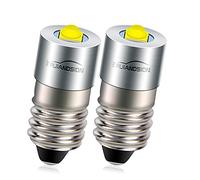 Ruiandsion E10 LED Flashlight Bulb 6-24V Non-Polar 372LM 6000K White Torch Replacement Light for Headlamp Bike Workshop Lamp, Pack of 2