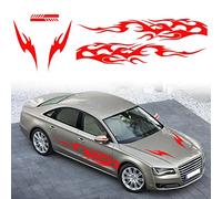 RUIANTE 6pcs Flame Pattern Graphics Stickers Car Side Decal Cars Body Door Sides Auto Long Stripes Vinyl Decals Racing Accessories Hood & Rearview Decor Universal (Red 6pc)