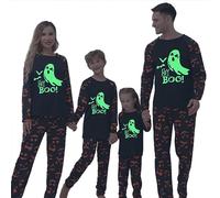 RUIBBWAN Family Matching Halloween Pajamas Set Ghost Print Sleepwear Pjs Long Sleeve Pullover + Pants 2Pcs Holiday PJs Sets (Mom, L, Black)