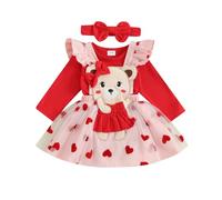 RUIBBWAN Newborn Baby Girl Christmas Outfits My 1st Christmas Ruffle Long Sleeve Romper + Plaid Skirt Fall Winter Clothes (Valentine's Day-Red, 6-9 Months)