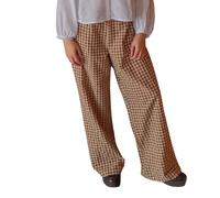 RUIBBWAN Women Y2K Striped Wide Leg Lounge Pants Loose Fit Elastic Waist Plaid Pinstripe Trousers Going Out Pants Streetwear (Coffee, S)