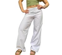 RUIBBWAN Women Y2K Striped Wide Leg Lounge Pants Loose Fit Elastic Waist Plaid Pinstripe Trousers Going Out Pants (Y2K-White, M)