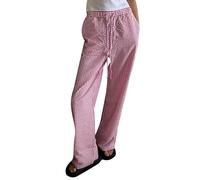 RUIBBWAN Women Y2K Striped Wide Leg Lounge Pants Loose Fit Elastic Waist Plaid Pinstripe Trousers Going Out Pants Streetwear (Boxer Pants for Women-Pink, L)