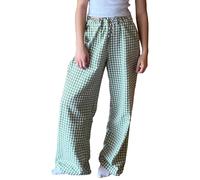 RUIBBWAN Women Y2K Striped Wide Leg Lounge Pants Loose Fit Elastic Waist Plaid Pinstripe Trousers Going Out Pants Streetwear (Green, S)
