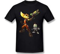 RUIBEITAO Cool Print Cotton Funny T Shirts Ratchet Clank Quartu Gadgebots Game Men Fashion Streetwear Black 3XL