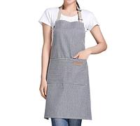 RUIBOLU Adjustable Bib Apron with 2 Pockets Cooking Kitchen Cotton Aprons for Women Men Chef Restaurant BBQ Painting, Khaki Stripes, Large