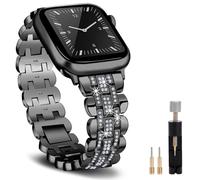 Ruibopad Metal Strap for Apple Watch Band 41mm, Bling Stainless Steel Bracelet Compatible with Series 9 8 7 Apple Watch Bands 40mm/38mm, Elegant Jewelry Bangle for iWatch Series SE 6 5 4 3 2 1 Black