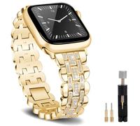 Ruibopad Metal Strap for Apple Watch Bands 44mm/45mm/46mm/49mm Women Series 11 10 9 8 7 6 5 4, Bling Stainless Steel Bracelet Work for iWatch Bands Ultra SE 3 2 1, Elegant Jewelry Bangle Gold
