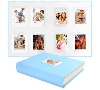 Ruibytree 128 Pockets Hardcover Photo Album for Instax Mini Photos (Blue) | Memo Writing Area, PU Leather Cover,Thick Rigid Acid-Free Pages, Instant Guest Book For Wedding, Travel And Everyday Memories
