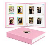 Ruibytree 128 Pockets Hardcover Photo Album for Instax Mini Photos (Pink) | Memo Writing Area, PU Leather Cover,Thick Rigid Acid-Free Pages, Instant Guest Book For Wedding, Travel And Everyday Memories