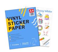 Ruibytree Printable Glossy Vinyl Sticker Paper A4 for Inkjet, 30 Sheets | Glossy White, Vivid Colours, Quick Dry, Waterproof, Compatible with Cricut, Photo Stickers, Labels, Gift & DIY Decor Decals