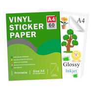 Ruibytree Printable Glossy Vinyl Sticker Paper A4 for Inkjet, 60 Sheets | Vivid Colors, Tear Resistant, Quick Dry, Glossy White,Residue-Free Removable, Compatible With Cricut, DIY Craft & Labels