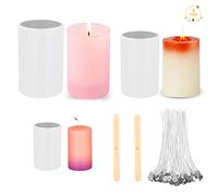 Ruicaifu 3 PCS Silicone Candle Mould Set, Pillar Candle Moulds for Candle Making Cylinder Candles Casting Moulds with 50 PCS Candle Wick 2 PCS Candle Wick Holder for DIY Wax Candles Soap Crafts