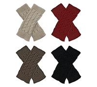 Ruicaifu 4 Pairs Wrist Fingerless Gloves - Knitted Winter Warmers, Stretchy Warm Mittens for Women Men (4 Colors)