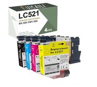 RUICAILI LC521 Compatible LC521 Ink Cartridges for Brother LC521VAL for Brother DCP-J1260W DCP-J1310DW DCP-J1313DW DCP-J1360DW DCP-J1460DW (4 Pack, Black, Cyan, Magenta, Yellow)