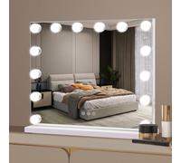 Ruication Hollywood Vanity Mirror with Lights, 50×42cm Large Lighted Makeup Mirror with 14 Dimmable Bulbs, 3 Color Modes, Touch Screen Control, Tabletop or Wall Mounted Cosmetic Mirror For Bedroom