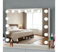 Ruication Hollywood Vanity Mirror with Lights, 58×48cm Large Lighted Makeup Mirror with 15 Dimmable Bulbs, 3 Color Modes, Touch Screen Control, Tabletop or Wall Mounted Cosmetic Mirror For Bedroom