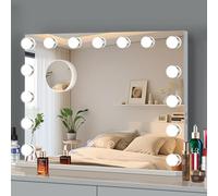 Ruication Hollywood Vanity Mirror with Lights, 58×48cm Large Lighted Makeup Mirror with 15 Dimmable Bulbs, Touch Screen Control and USB Output Port, Tabletop or Wall Mounted Mirror For Bedroom