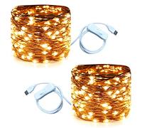 RUICHEN 20 Ft 120 LED USB Fairy String Lights with On/Off Switch, Waterproof Copper Wire Lights for Bedroom Wall Ceiling Wreath Crafts Christmas Wedding Party, Warm White, 2 Pack