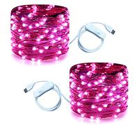 RUICHEN 20 Ft 120 LED USB Fairy String Lights with On/Off Switch, Waterproof Copper Wire Lights for Bedroom Wall Ceiling Wreath Christmas Easter Valentines Day Wedding Party, Pink, 2 Pack
