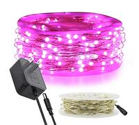 RUICHEN Silver Wire Fairy Lights Plug in 99 Ft 300 LED String Lights with Spool, Pink