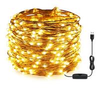 RUICHEN USB Plug in String Lights Silver Wire 66 Ft 200 LED Starry Fairy Lights with On/Off Switch, Warm White
