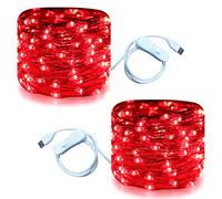 RUICHEN USB String Lights 20 Ft 120 LED Fairy Lights with On/Off Switch, Waterproof Copper Wire Lights for Bedroom Wall Ceiling Wreath Crafts Christmas Party Mother's Day (Red, 2 Pack)
