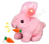 Ruichi Interactive Rabbit Toy with Carrot, Easter Bunny Toy Pet Hopping Plushie that jumps, Makes Noises and Whose Ears and Nose Move, Easter Realistic Stuffed Animal Bunny (Pink)