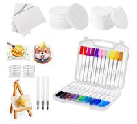 Ruichi Puffy Art, Magic Puffy Paint, 48Pcs Magic Foam Texture Painting Kit, 3D Drawing Set, DIY Art Supplies, with 10 Canvas Sponge, 24 Colored Pens, 3 Water Pens, 10 Bead Chain and 1 Mini Easel