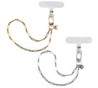 RuiChy 2 Pcs Metal Phone Wrist Strap, Universal Mobile Phones Lanyard with Clear Tether Tab, Detachable Hands-free Cellphone Wrist Chain Phone Charms for Most Smartphones (Gold & Silver)