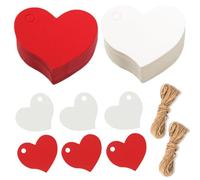 RuiChy 200 Pcs Heart Shaped Paper Gift Tags, Blank Favors Labels with String, 4.5cm Handmade Kraft Paper Hang Tags Price Tags Decorative Hanging Labels for Wedding Party Anniversary (Red & White)